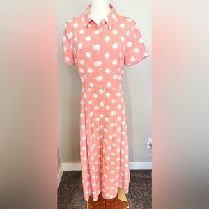 English Factory Pink & White Polka Dot Pleated Midi Dress M